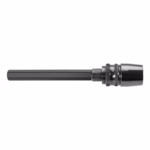 Long, square-ended milling tool with a knurled collar and chuck on the right, used for metal milling