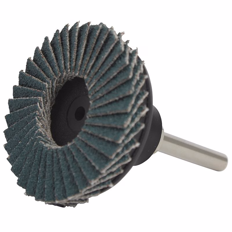 CGMFDZ7540_03-1 - Alpha Tools Circular flap wheel abrasive tool with layered sanding flaps and a mounting shank for grinding or finishing surfaces.