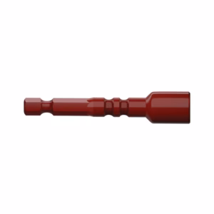 Red metal screwdriver/bit adapter laid horizontally on a white background.