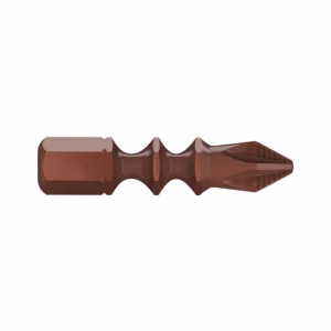 Brown metal screwdriver bit with a pointed multi-fluted tip designed to drive screws/fasteners.