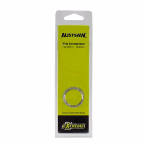Packaging for Austsaw wide serrated bush insert (25.4 mm OD, 20.0 mm ID) with a small metal ring visible in the center.