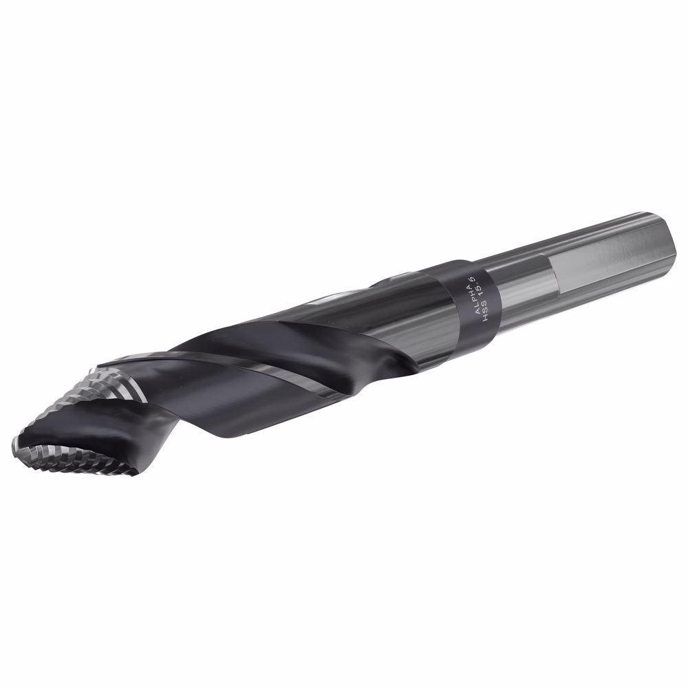 9LMST155R_03 - Alpha Tools Twist drill bit with spiraled cutting edges for metalwork, shown diagonally on a silver shank
