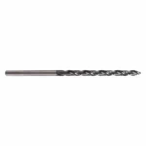 Twist drill bit for metal with a long shank and helical flutes, silver in color