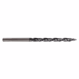 Long twist drill bit for metal with helical flutes and a sharp tip