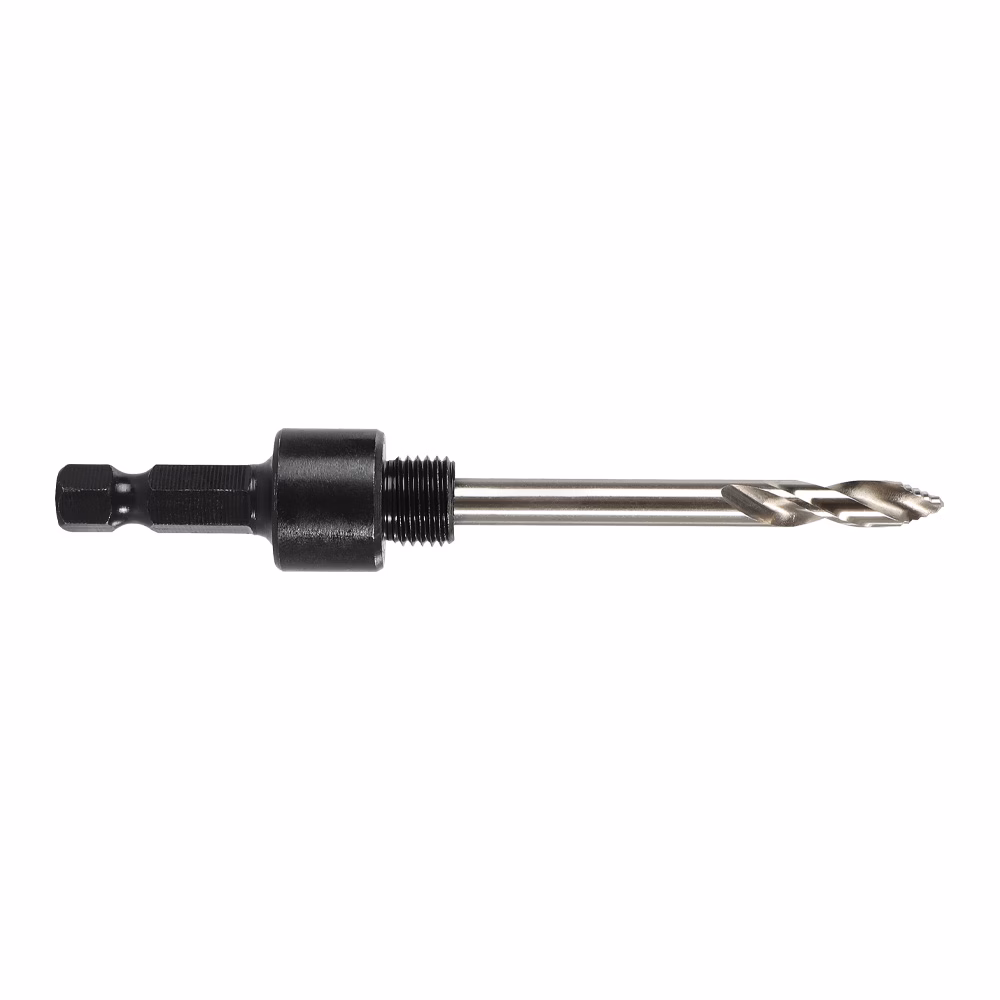 ARBST-1_00-1 - Alpha Tools Drill bit with hex shank and threaded chuck adapter, extending to a twist drill at the right.