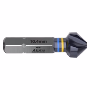 10.4 mm drill bit with Alpha branding and color-coded collar near the shank