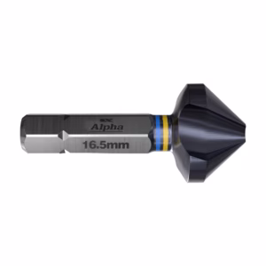 Alpha 16.5mm drill bit with a large, faceted cone-shaped cutting tip (close-up).