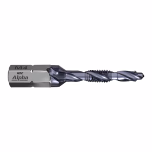 M4 Alpha branded metalworking drill/end mill with helical flutes, a cutting tool for drilling or milling