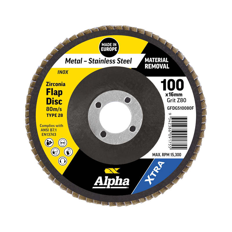 Flap Disc 100mm Z80 Grit Zirconia Type 28 Flat Xtra Bulk