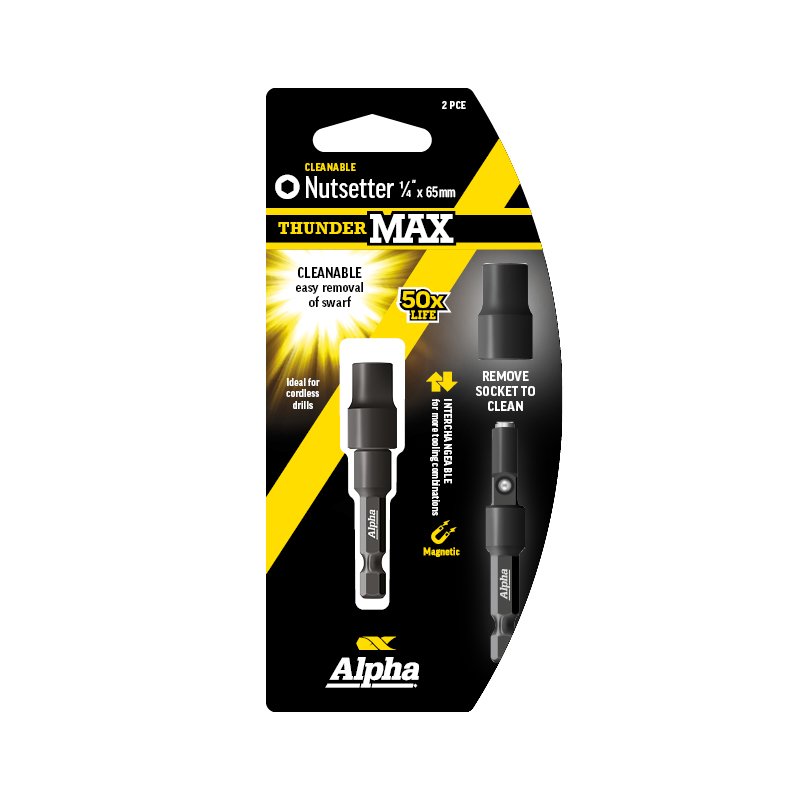 ThunderMax 1/4in x 65mm Impact Magnetic Nutsetter 2 Piece Cleanable Carded