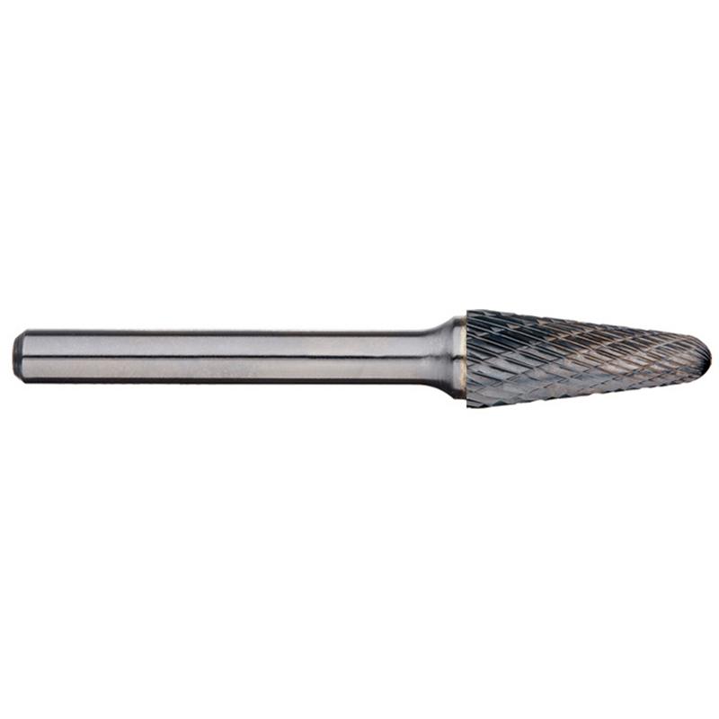 1/2in Included Angle Carbide Burr, 1/4in shank dia - 6in Long