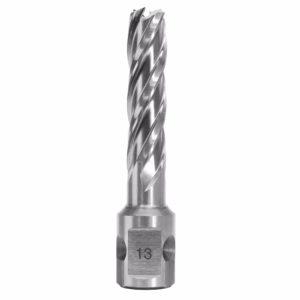 Metal twist drill bit with helical flutes and '13' stamped on the shank.