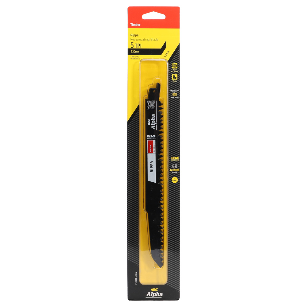 Rippa - Timber - Recip Blade, 5 TPI, 230mm - 5 Pack