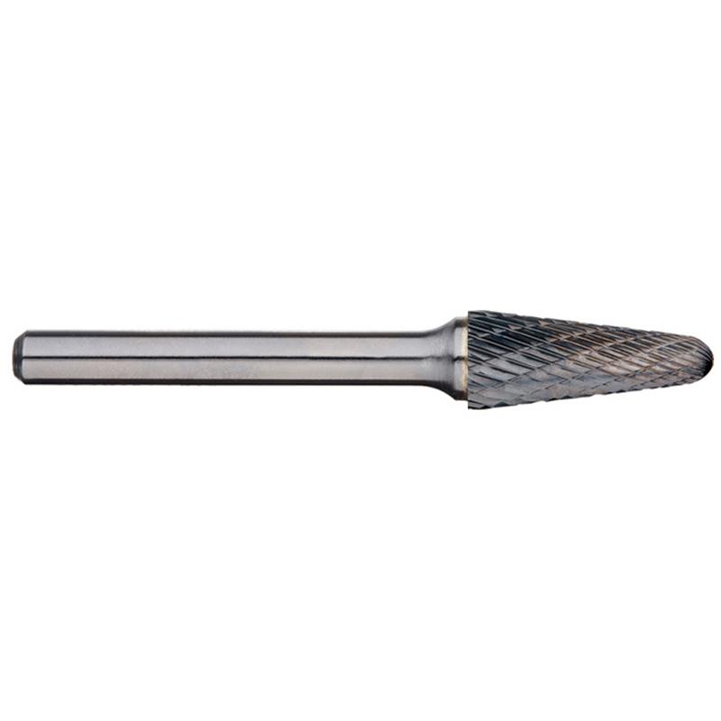 3/8in Included Angle Carbide Burr, 1/4in shank dia - 6in Long