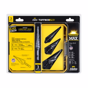 Alpha Thunder Max 3-piece step drill set in yellow/black packaging