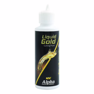 Alpha Liquid Gold cutting fluid bottle with white cap and label visible