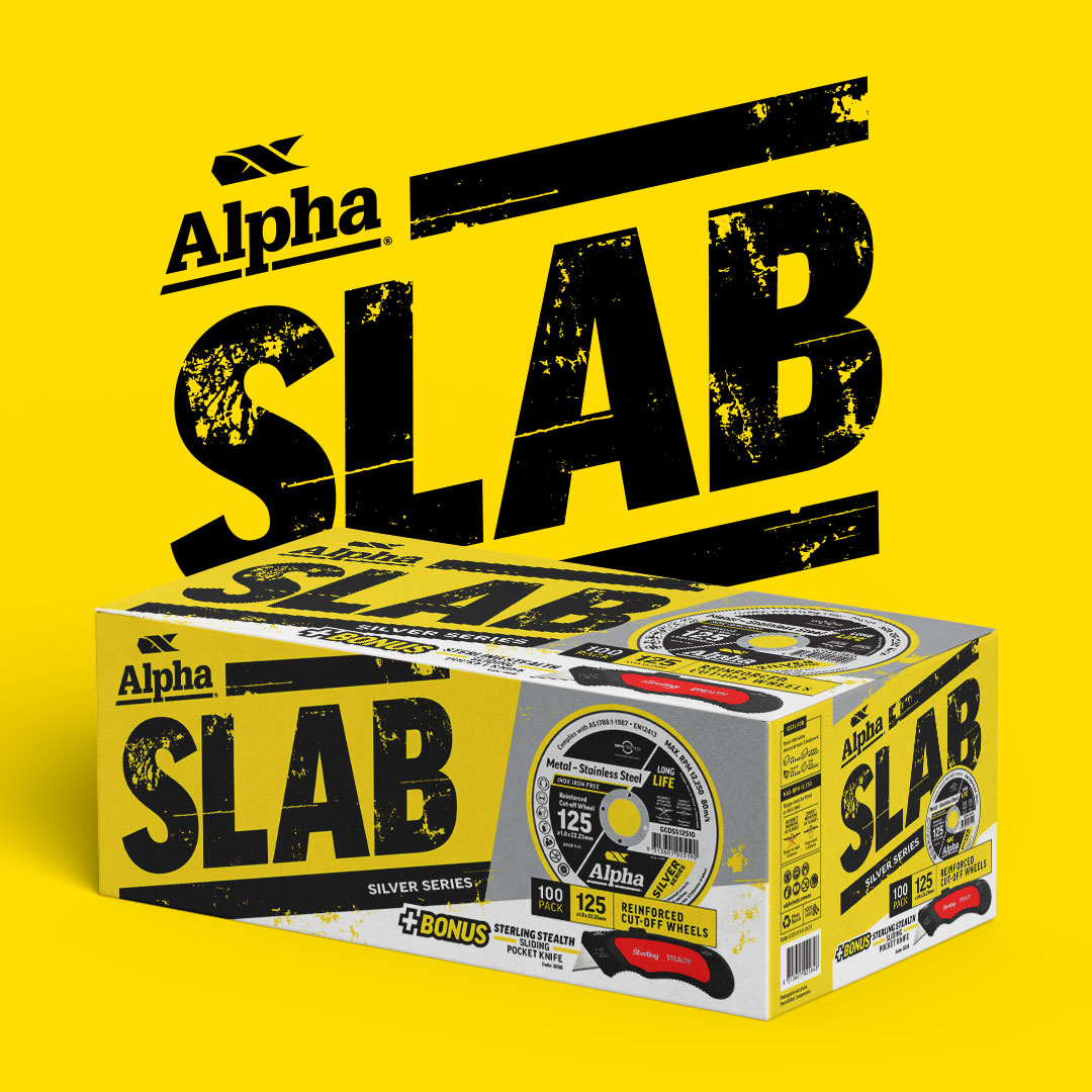 Alpha SLAB | Cutting Disc 125x1.0mm Silver Series x100 Pack | Bonus Sterling Stealth Knife