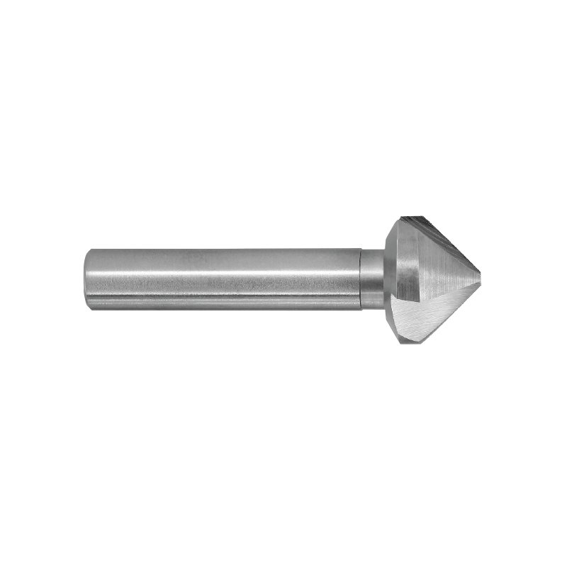 Metal countersink drill bit: cylindrical shank with a multi-faceted conical cutting tip for creating beveled holes in metal