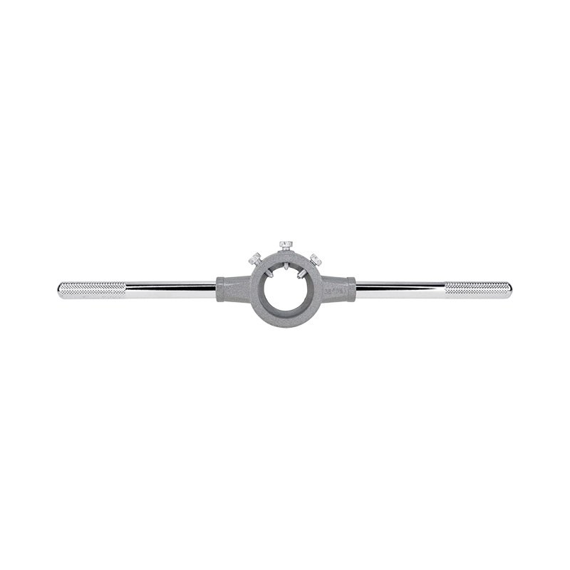 Metal clamp bar with a circular center block and knurled handles on both ends