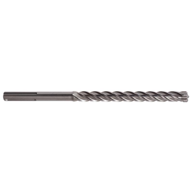 Twist drill bit with helical flutes, used for drilling metal, shown horizontally on a white background