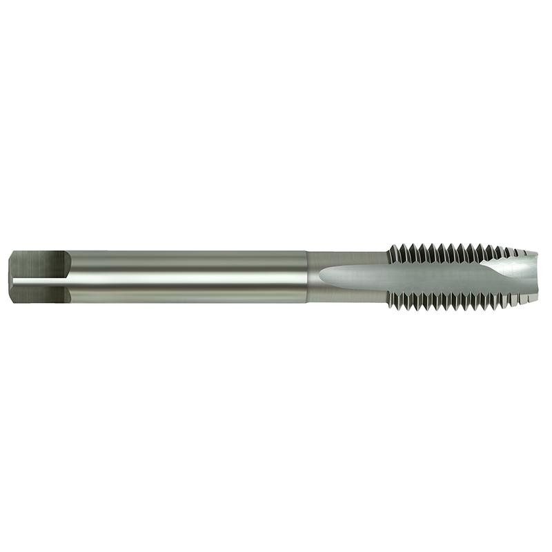 Steel thread tap with spiral flutes for cutting internal threads in metal (machining tool).