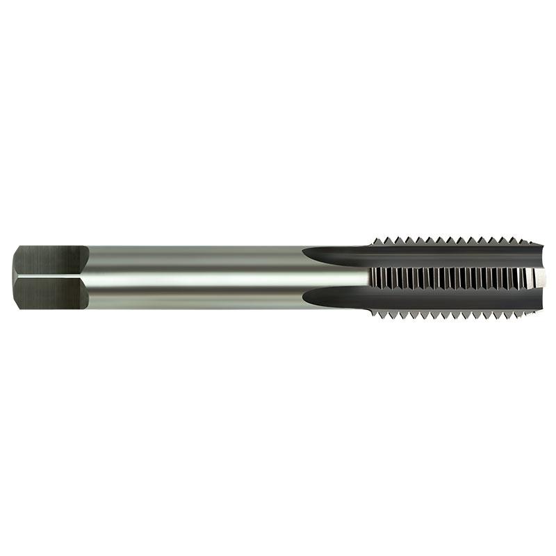 Metal threading tap with cutting flutes along the shaft for internal threads.