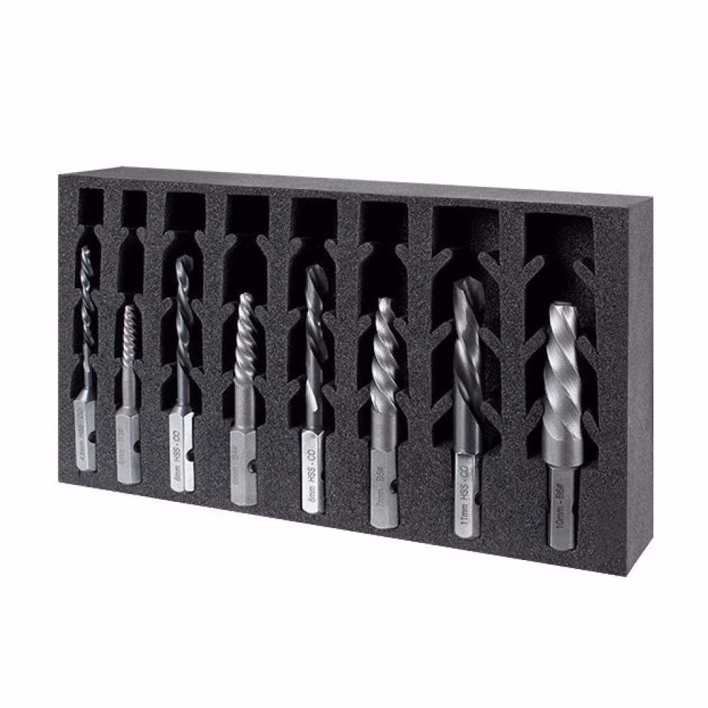2040EX-SET1_00 - Alpha Tools Set of assorted twist drill bits held in a foam rack for organized storage and quick access (metalworking toolkit).