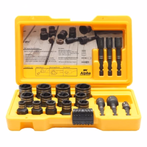 19 Pce | Alpha Damaged Nut and Bolt Extractor Set - 1/4in & 3/8in Drive Met/Imp